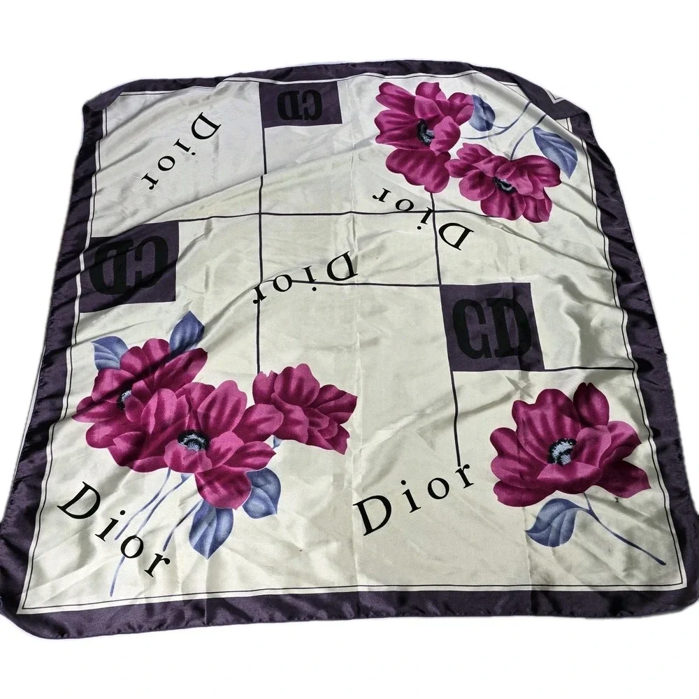 Vintage‎ Dior Silk Scarf - Neck Wrap Fuchsia and Blue Floral FU GUI HUA